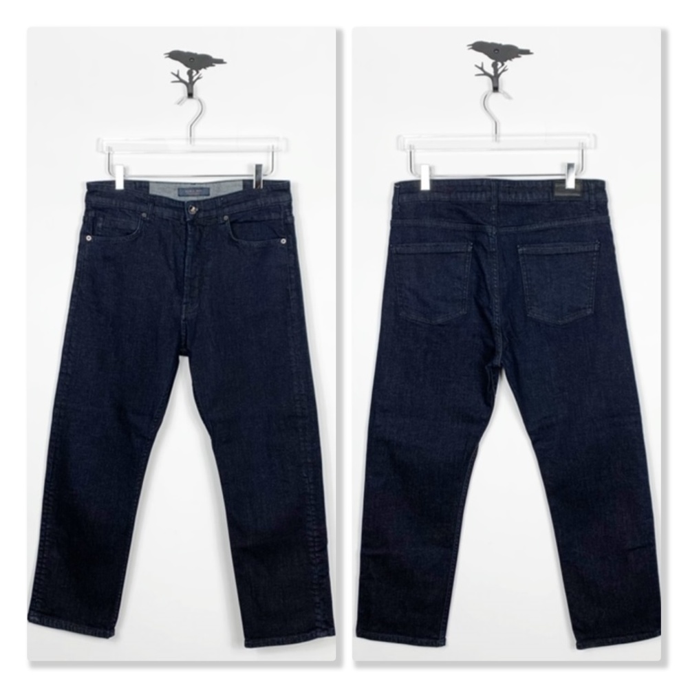 Zara Man Dark Wash Denim Loose Fit Crop Jeans